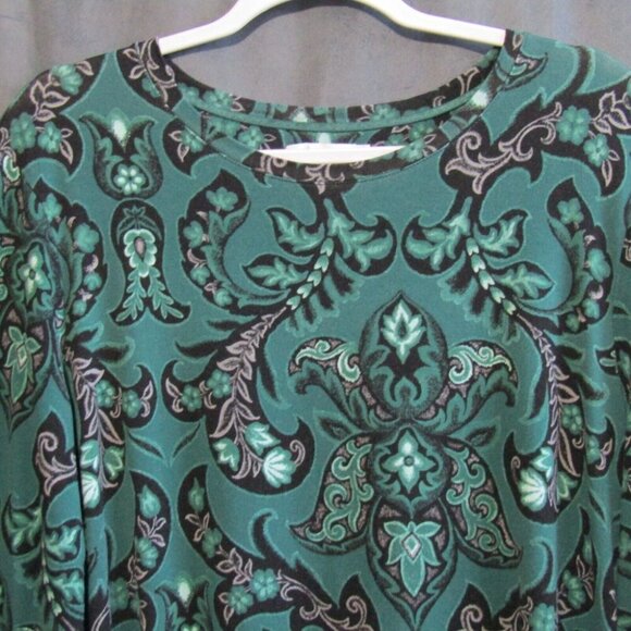 Chicos Green Black Pink Floral Tunic Top Womens Size XXL 4 Long Sleeve Rayon - Picture 2 of 7